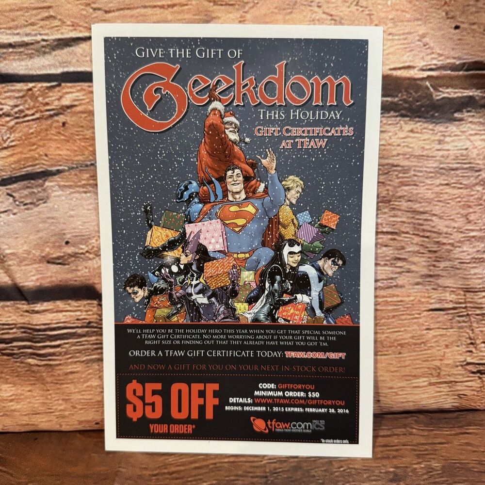 TFAW Comics 2015 Holiday Gift Certificate Ad Feat. DC & Marvel Heroes Print Ad